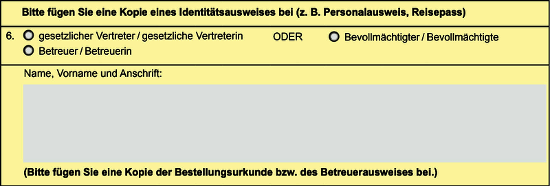 Abbildung des Teils Identitätsausweis im Antrag auf Soziale Entschädigung