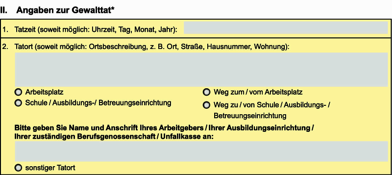 Angaben zur Gewalttat: Tatzeit und Tatort