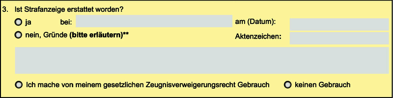 Angaben zur Gewalttat: Erstattung einer Strafanzeige