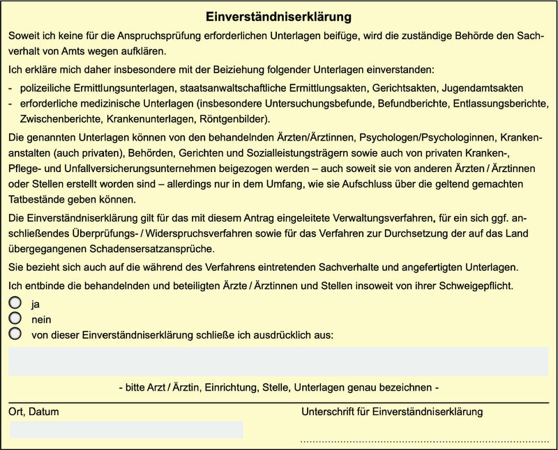 Abschnitt Einverständniserklärung