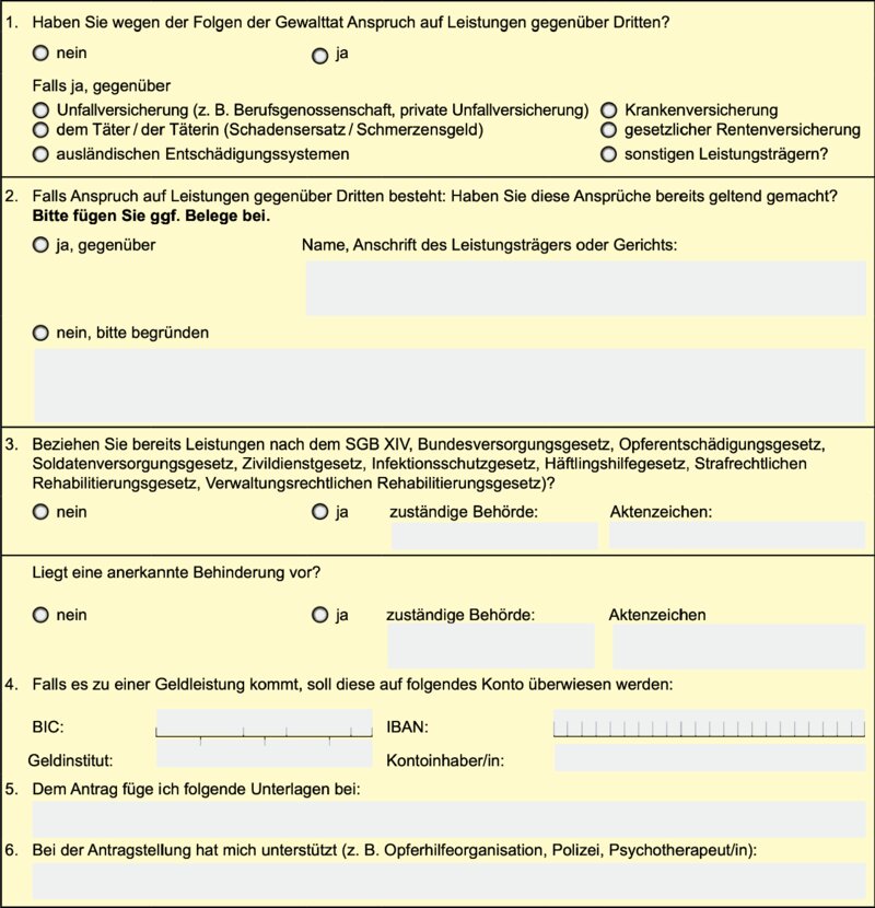 Abschnitt sonstige Angaben im Antrag auf Soziale Entschädigung