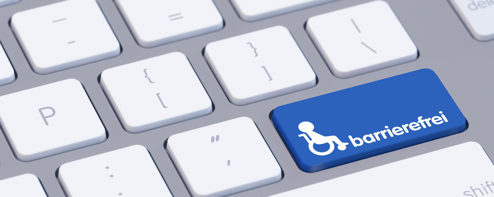 Wort "barrierefrei" auf einer Computertastatur | © Shutterstock / Robert Kneschke Eine Computertastatur mit der Taste "barrierefrei"