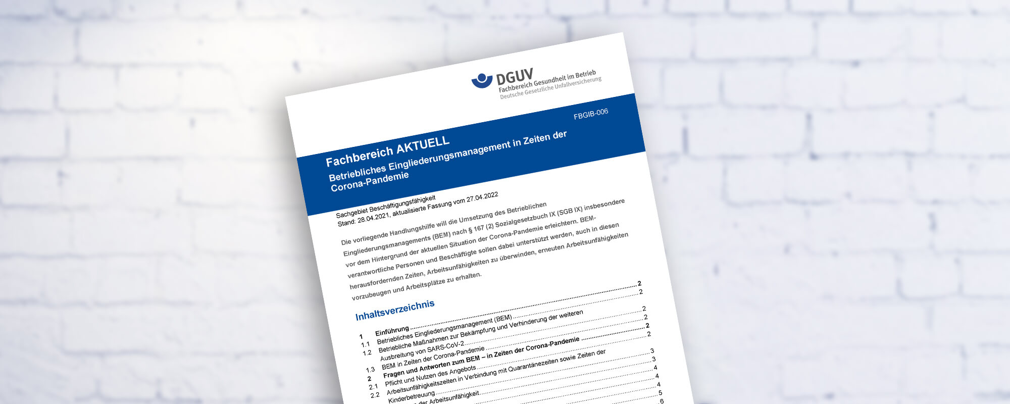 Das Dokument "Fachbereich AKTUELL - Betriebliches Eingliederungsmanagement in Zeiten der Corona-Pandemie"