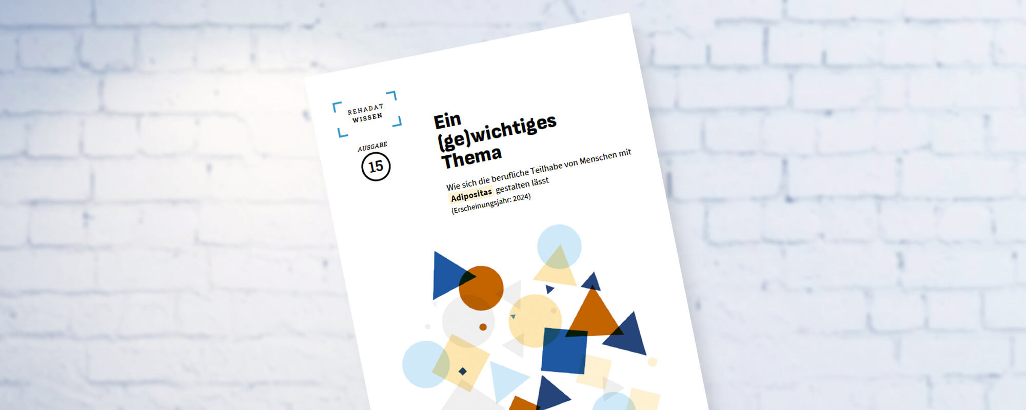 Die Fotomontage zeigt das Cover der Broschüre REHADAT Wissen – Wie sich die berufliche Teilhabe von Menschen mit Adipositas gestalten lässt