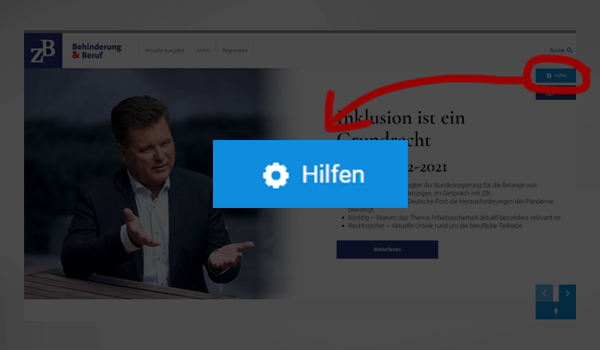 Der Button Hilfen wird vergrößert dargestellt.