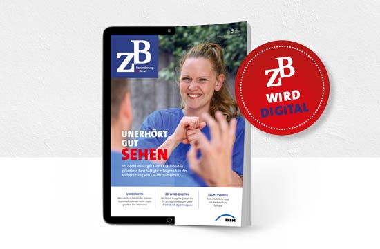 Das ZB Magazin halb als Tablet, halb als Zeitschrift dargestellt.