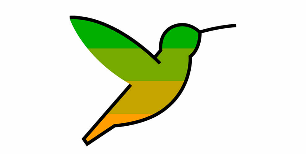 Firmenlogo mit Grafik eines Vogels.
