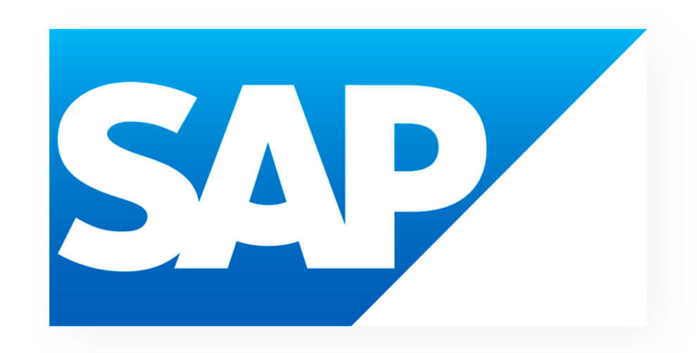 Firmenlogo SAP. Weiße Schrift auf blauen Hintergrund.