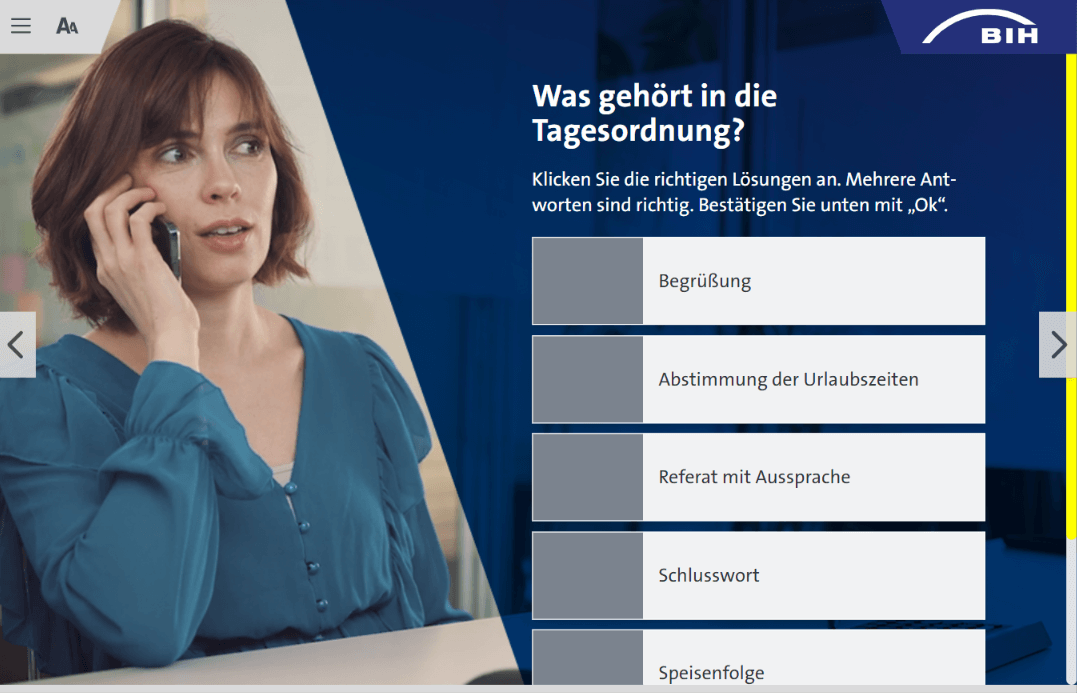 Screenshot Kursinhalt BIH-Akademie, Versammlung schwerbehinderter Menschen