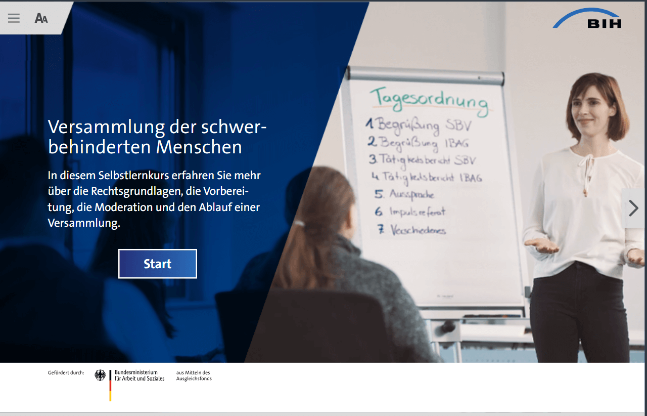 Screenshot aus dem Kurs Versammlung schwerbehinderter Menschen, BIH-Akademie