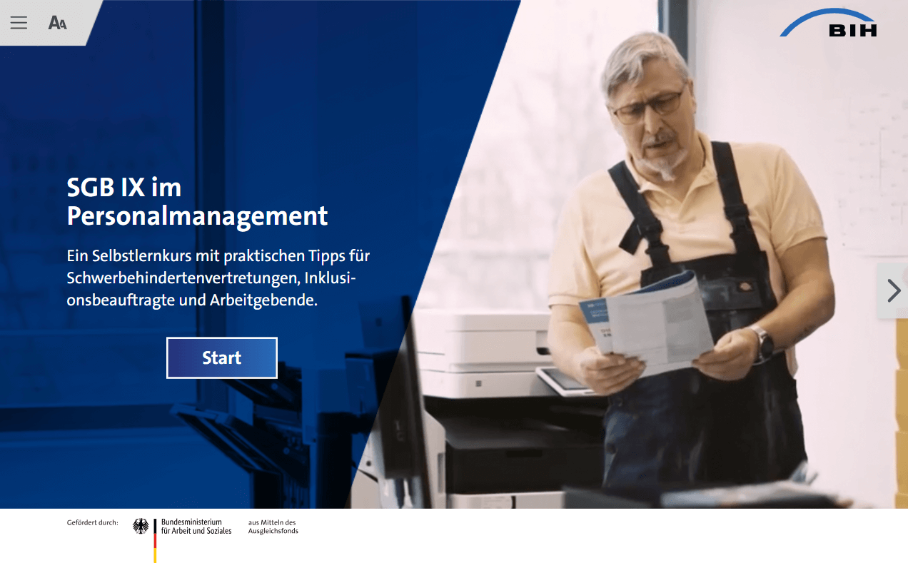 Screenshot aus dem Kurs SGB IX im Personalmanagement, BIH-Akademie