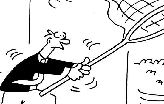In einem Cartoon jagt ein Mann mit einem übergroßen Schmetterlingsfänger einen Mann im Rollstuhl hinterher, der sagt "Seitdem die 4.te Stufe der Ausgleichsabgabe in Kraft getreten ist, kann man gar nicht mehr in Ruhe spazierenrollen..."