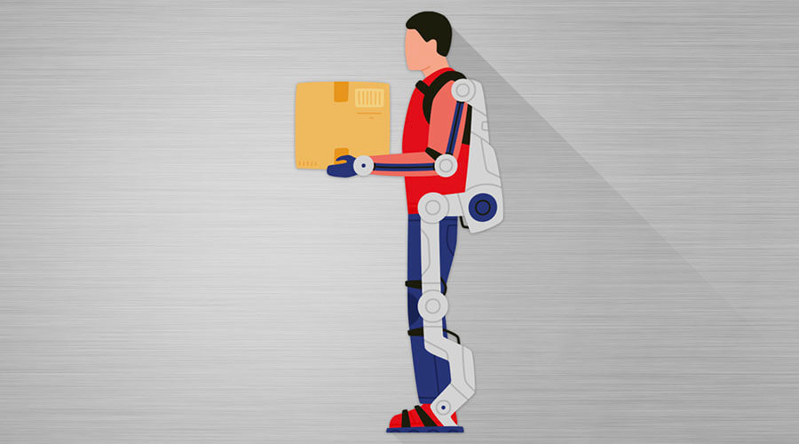 Exoskelette in der Arbeitswelt l © shutterstock/NotionPic Illustration: Ein Mann in einem Ganzkörper-Exoskelett.