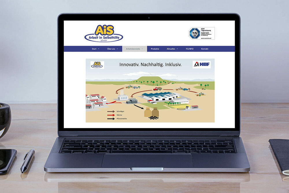Ein Laptop auf dem die AiS Website geöffnet ist. 